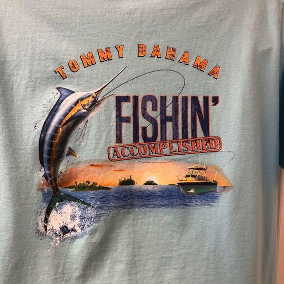 Tommy Bahama Men's Unisex Graphic T-Shirt Light Blue Double Sided Medium - Picture 5 of 8